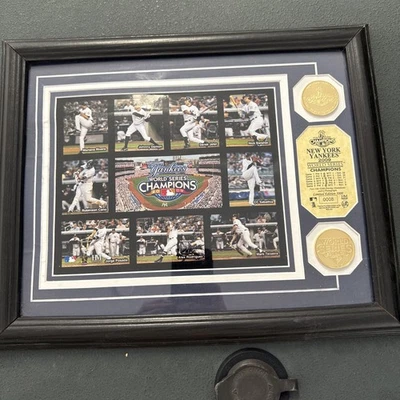 2009 World Series MLB New York Yankees Framed Photo and coins Champions 13x16 - Image 1 of 4