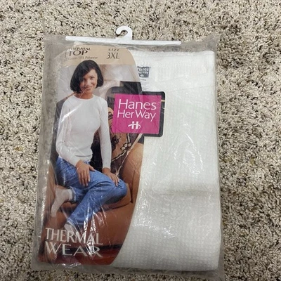 Hanes Mujer Camisa Térmica Top 3x Vintage 1997 Blanco Nuevo En Paquete Foto 1 de 4