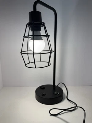 单灯泡悬挂吊坠灯带金属笼,哑光黑色 - 可调节高度 — 第 1/4 张图片