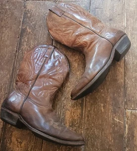 Boulet, Made in Canada Vintage Brown Leather Cowboy Boots, UK s.7, Stitch/Tabs. - Imagen 1 de 11