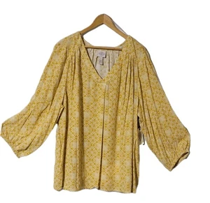 St Johns Bay Womens 2XL Boho V Neck 3/4 Sleeve Blouse NWT - Picture 1 of 4