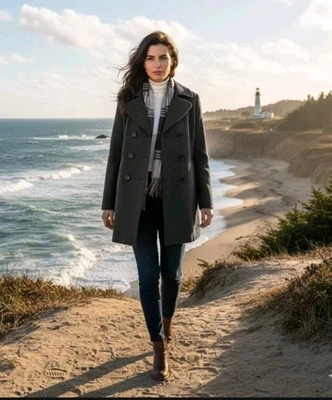 NUEVO Abrigo Forecaster of Boston Mezcla de Lana Carbón Guisante Talla 16 Coastal Preppy Foto 1 de 4