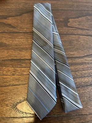 Corbata Marquis 100 % poliéster a rayas gris/blanco/negro/azul Foto 1 de 2