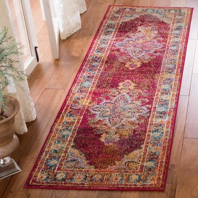 Alfombra Corredor Colección Cristal - 2'2" x 7', Rubí y Azul Marino, Medallón Envejecido... Foto 1 de 4