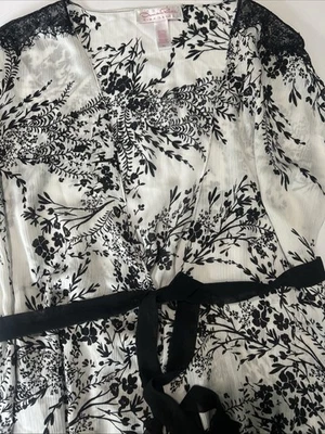 Oscar De La Renta Rosa Etiqueta Bata Corta Encubrimiento Negro Blanco Floral XL Salón Foto 1 de 4