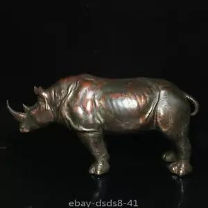 16,1 Zoll antike alte Tempel Tibetische Buddhismus Dynastie Bronze Nashorn Statue - Bild 1 von 10