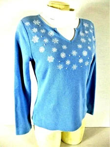STUDIO WORKS womens PM L/S blue white EMBROIDERED turtleneck sweater (B8)pm2 - Picture 1 of 12