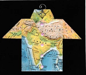 Camisa Mapa Origami Asia, India, Pakistán, Nepal, Bangladesh, Bután, Monte Everest - Imagen 1 de 2