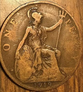 1919 UK GB GREAT BRITAIN ONE PENNY - Picture 1 of 2