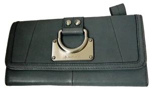 Cartera para mujer B. MAKOWSKY cuero verde azulado forro de leopardo 7,75" x 4" - Imagen 1 de 14