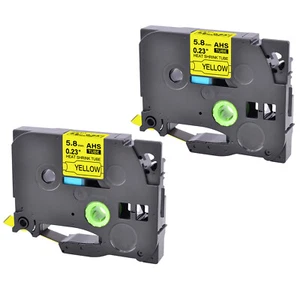 2PK For brother P-Touch HSe-611 Shrink Ratio 2:1 Yellow Heat Shrink Tube 5.8mm - Picture 1 of 12