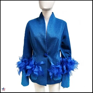 elegant woman jacket luxury fashion brand handmade in italy organza ribbons blue - Picture 1 of 24