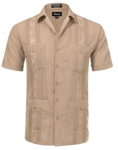 NEW Allsense Men's Short Sleeve Relaxed Fit Cuban Guayabera Shirts, XXL - Picture 1 of 5