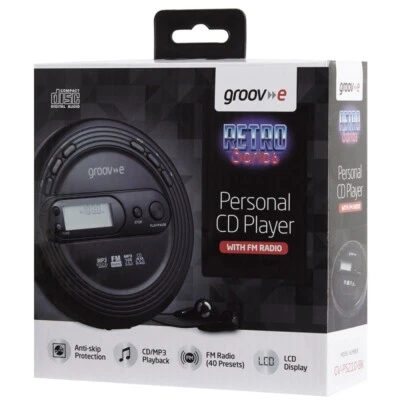GROOV-E RETRO SERIES PERSONAL CD PLAYER WITH RADIO & MP3 - BLACK - GVPS210/BK - Image 1 of 3