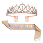 Sash and Crown Set, 1 Set Birthday Decoration Kit Pink/Gradient Color, (Queen)