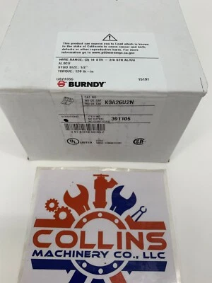 Burndy K3A26U2N 39105 2/0 to 14 AWG Mechanical Bolted Lug 1/2" Stud 2-Bolt Hole - Image 1 of 4