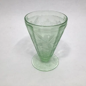 Vintage Jeannette Glass Poinsettia 1930 Green Depression Uranium Footed Tumbler - Picture 1 of 10