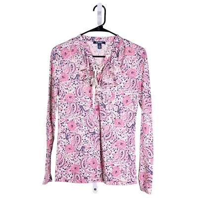 Top Chaps Ralph Lauren para mujer S cachemira volantes campesino boho algodón cordón Foto 1 de 4