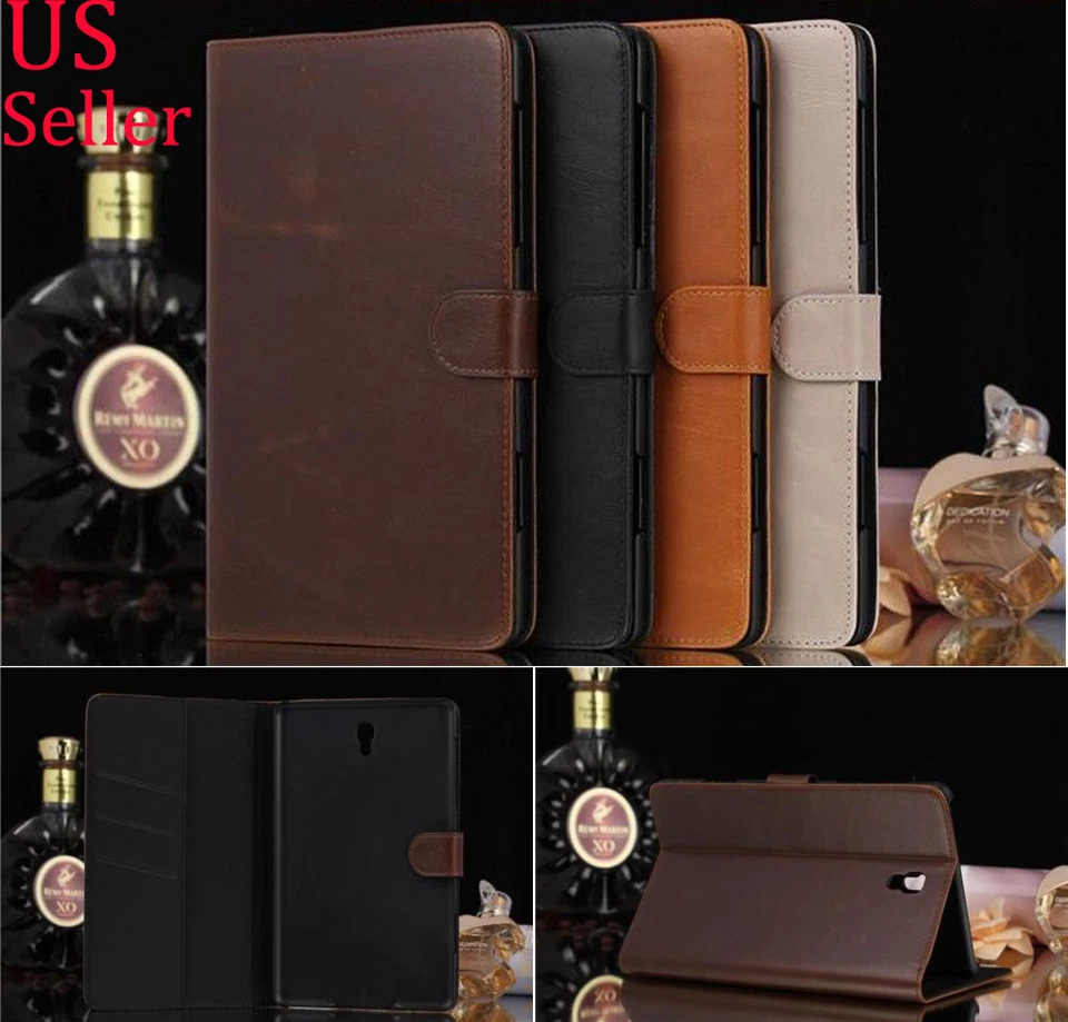 Luxury Real Leather Flip Case Wallet Cover For Samsung Galaxy Tab4/3/2 - Image 1 of 1