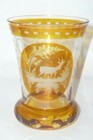 Alter Ranftbecher Glaspokal böhmisches Glas Böhmen Ranftglas gelb Becher Hirsch
