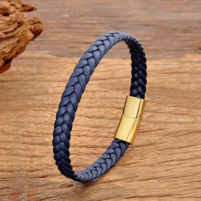 Simple Classic Stainless Steel Bracelet for Women & Men, Braided Leather Bangle - Image 1 of 4