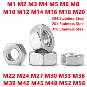 Dadi esazionali metrici acciaio inox DIN 934 M2 M2,5 M3 M3 M3,5 M4 M5 M6 M8 M10 M12~M64 - Foto 1 di 6