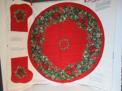 Christmas Cardinals and Holly Tree  Skirt&Stocking   VTG  RARE   35"x44"  NEW - Image 1 of 4