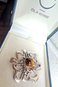 Début Écossais Stg. Argent Tigres Eye Abstrait Broche H/M 1973 Ola Gorie Orkney - Bild 1 von 10