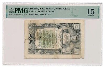 AUSTRIA banknote 1 Gulden 1866 PMG F 15 Choice Fine - Image 1 of 4