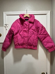 Chaqueta Rosa Borde Interior Rara De Colección Esquí Abajo Pequeña Puffer Botón Cremallera - Imagen 1 de 13