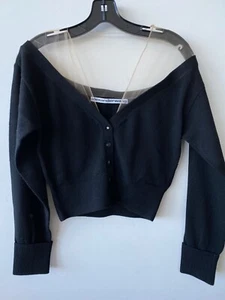 New Authentic Alexander Wang Knit Cardigan With Sheer Yoke Sweater Top Clothes S - Picture 1 of 12