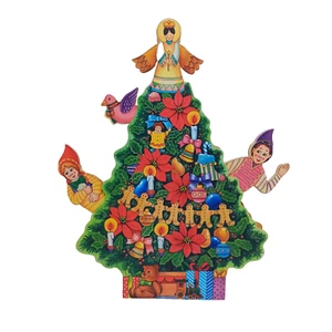 Music Box Vintage Legno "Natale Bianco" Avvolgi Movimento Albero Elfi Funzionante! - Foto 1 di 18