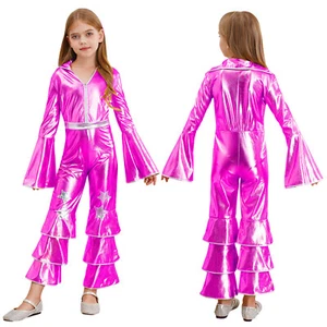 Kids Girls Jumpsuit Disco Costume Comfortable Bodysuit Performance Romper Soft - Picture 1 of 55