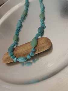 Chaps Turquoise Bead Necklace Chunky Oval Silver Tone Women Jewelry 18 Inch - Picture 1 of 6