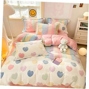Pink Duvet Cover Queen, Rainbow Bedding Sets, Fluffy Comforter Covers Set, - Picture 1 of 6