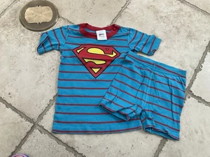 HANNA ANDERSSON Superman Blue/Red Striped Organic Short pajamas, Size 120 (6-7) - Picture 1 of 9