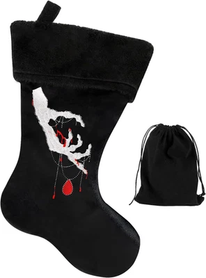 Medias de Navidad Góticas Negras Terciopelo Terror Gótico Navidad Decoración Colgante Foto 1 de 4