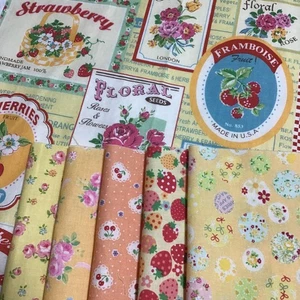 Atsuko Matsuyama 30's Collection Strawberry Cherry Rose Fabric Set - Picture 1 of 5