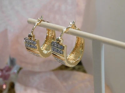 Pendientes de aro Ross Simons de plata de ley con detalles de diamantes de oro 925 sobre de ley Foto 1 de 4