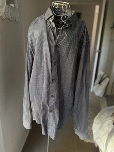 TED BAKER blue white polka dot 100% cotton mens button down dress shirt 6 XL - Picture 1 of 5