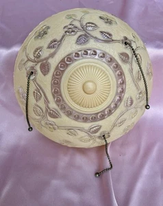 Vintage 10-1/4" Creme Glas Art Deco Floral Deckenleuchte Ketten Schirm 3-Loch - Bild 1 von 9