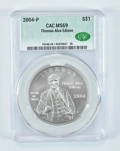 2004-P Thomas Edison Commemorative Silver Dollar MS69 CAC CACg *0880 - Picture 1 of 5