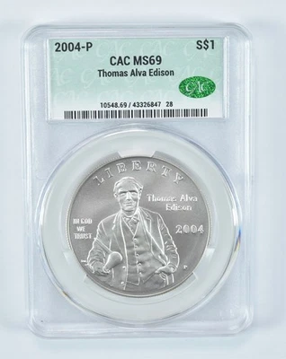2004-P Thomas Edison Commemorative Silver Dollar MS69 CAC CACg *0880 - Image 1 of 4