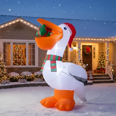 6Ft Giant Large Christmas Inflatables Pelicans Blow up Pelicans LED Lighted Xmas - Image 1 of 4