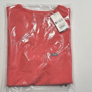 NWT Figs Womens Catarina Med One-Pocket Scrub Top Technical Collection Hot Coral - Picture 1 of 3