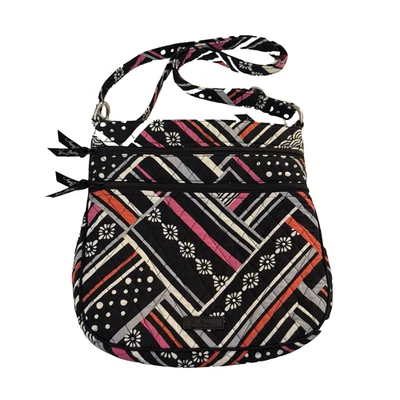 Bandolera Vera Bradley Northern Stripes Triple Cremallera Hipster Rosa Negro Gris 12x12 Foto 1 de 4