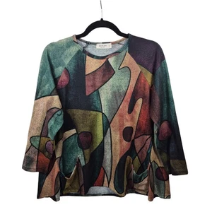 Jess & Jane Top Damen S grün 3/4 Arm französisch angeraut Strickbluse Kunst zu tragen - Bild 1 von 8