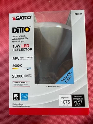 Satco 13w 120v BR40 LED 1075Lm 5000k Natural Light E26 Base Dimmable Bulb - Image 1 of 4
