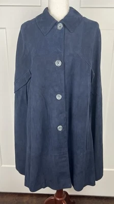 Leathers By New England Vintage Navy Blue Suede Cape Women's Sz L Quiet Luxury - Image 1 of 4
