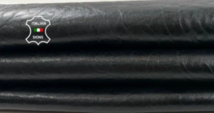 BLACK SHINY GRAINY VEGETABLE TAN Thick Soft Lambskin Leather 6sqf 1.2mm #C4056 - Picture 1 of 7